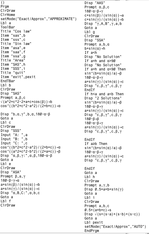 Was doing cosine law with an sss triangle. I keep getting error on my ti-84  but it works fine on an online calculator. What is causing this? Thanks. :  r/trigonometry